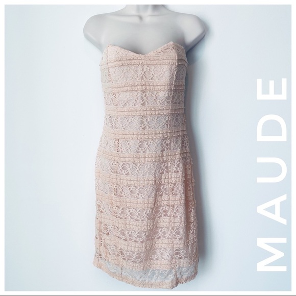 Maude Dresses & Skirts - MAUDE strapless dress lace pale pink mini bodycon 6881